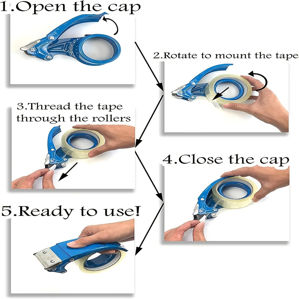 Handheld Metal Heavy Duty Shipping Tape Dispenser Reusable Plastic Tape Cutter Sealing Tape Holder Manual Packing Parcel Machine