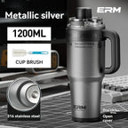 1200ML Extra Large Ceramic Tumbler Drinkware Stainless Steel Water Bottle Insulated Vacuum Flask Straw & Handle Leakproof