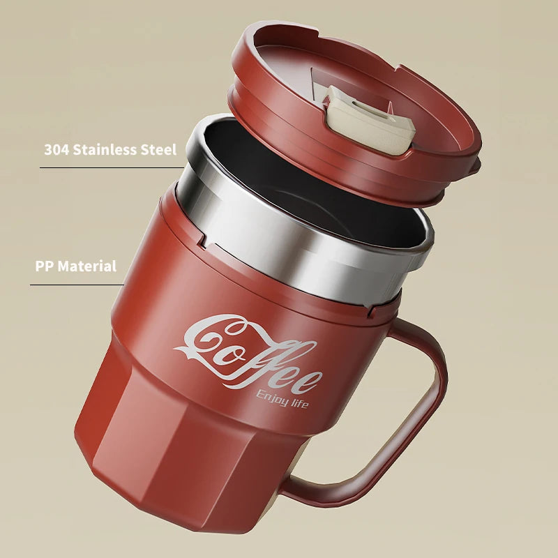 400ml Double Wall Insulated Coffee Mug 304 Stainless Steel Coffee Cup With Lid And Handle Reusable Water Cup