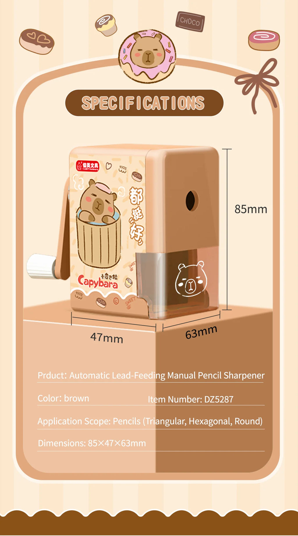 Capybara Pencil Sharpener Fast Sharpening Easy to Use for Kids Students School Office Stationery Cute Anime Merch Kawaii Gift