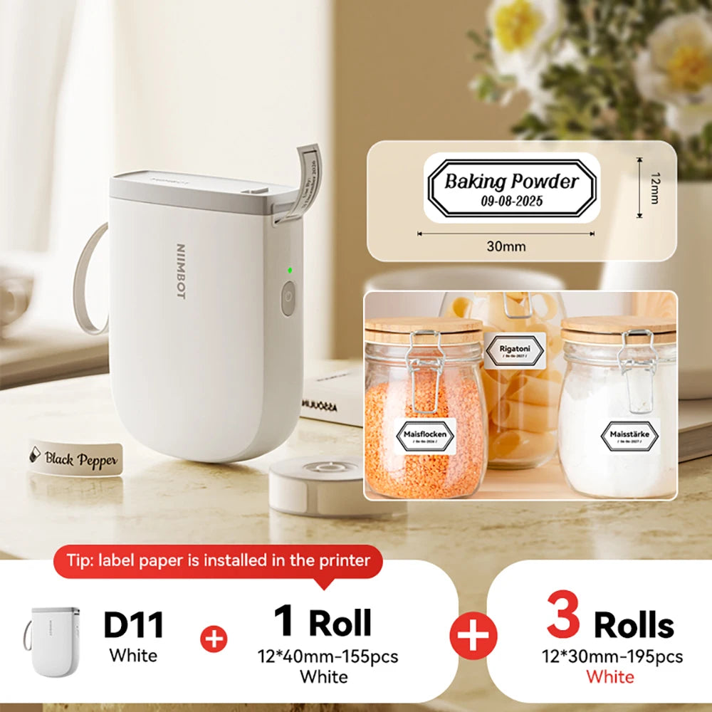 NIIMBOT D11 New Version Label Printer Mini Portable 300DPI Bluetooth Wireless Label Maker Name Tag Kitchen Sticker PrintingMaker