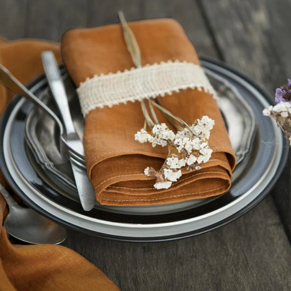 Set of 4 Cloth Napkins 100% Pure Linen 16x16Inch Hemmed Dinner Napkins Easy Care Machine Washable for Christmas Wedding Party