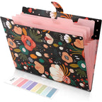 Expanding File Folder with 5 Pockets Floral Accordion Organizer for Important Documents Receipts Portable School Office Supplies Black