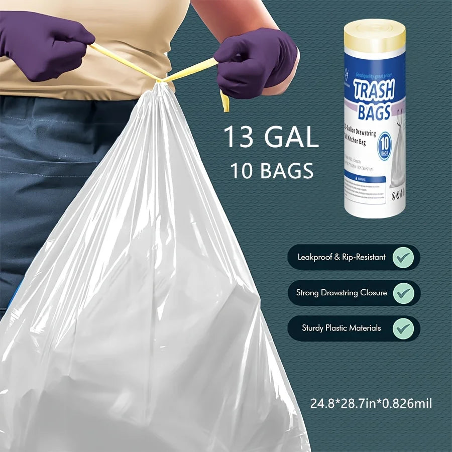 13 Gallon Trash Bag - Extra Large Garbage Bag - Home Kitchen Trash Can Liner - 10 Count
