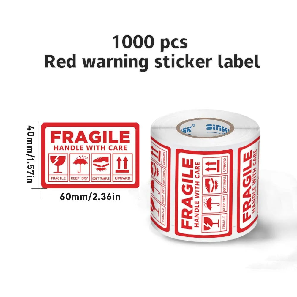 SINMARK 1000Pcs Fragile Warning Stickers Box Shipping Label English Fragile Products Label Handle With Care/Up/Keep Out of Rain