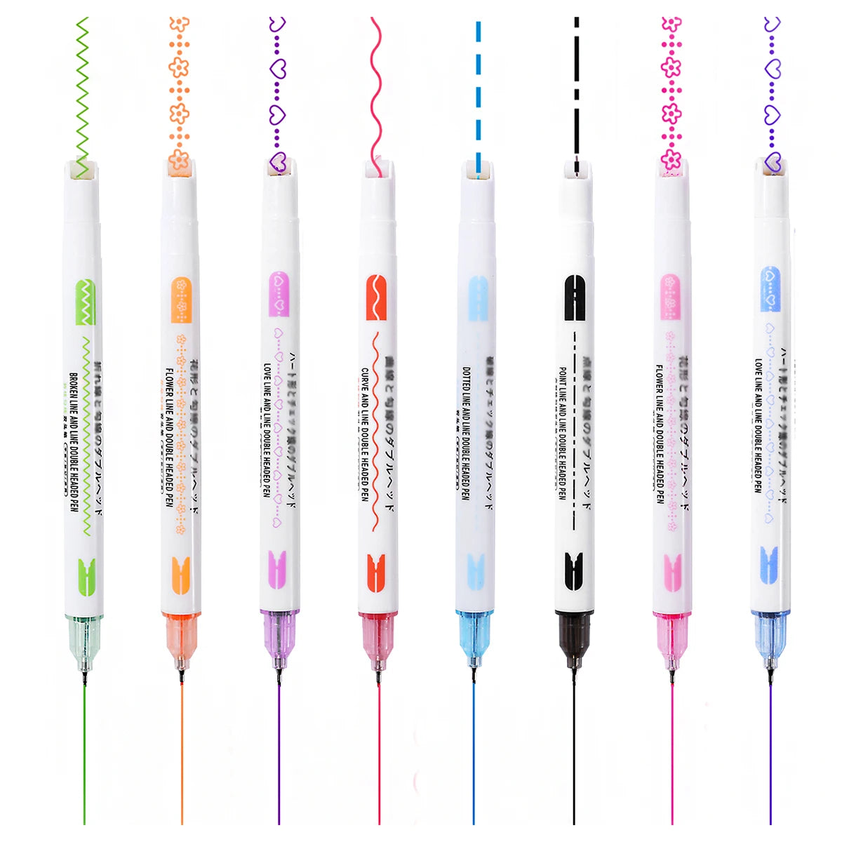 8pcs Dual Line Contour Markers, Dual Tip Curve Pens, Multicolor Fun Curved Pens, Quick Dry Markers Note Drawing Highlighter, Cur