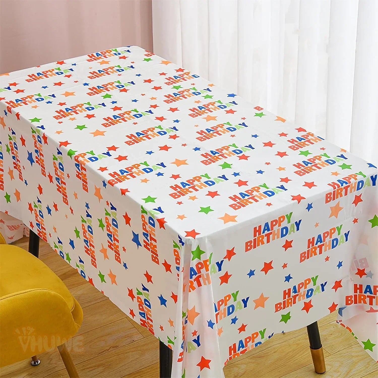 1pc / 6pcs Disposable Rectangle Birthday Tablecloth, 137x274cm Multicolor Happy Birthday Star Plastic Thickened Table Covers