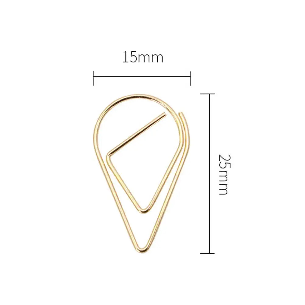 100pcs Waterdrop Paperclips Gold Metal Office Supplies Document File ganizer Teardrop Clips Paper Clamps For Files Binding