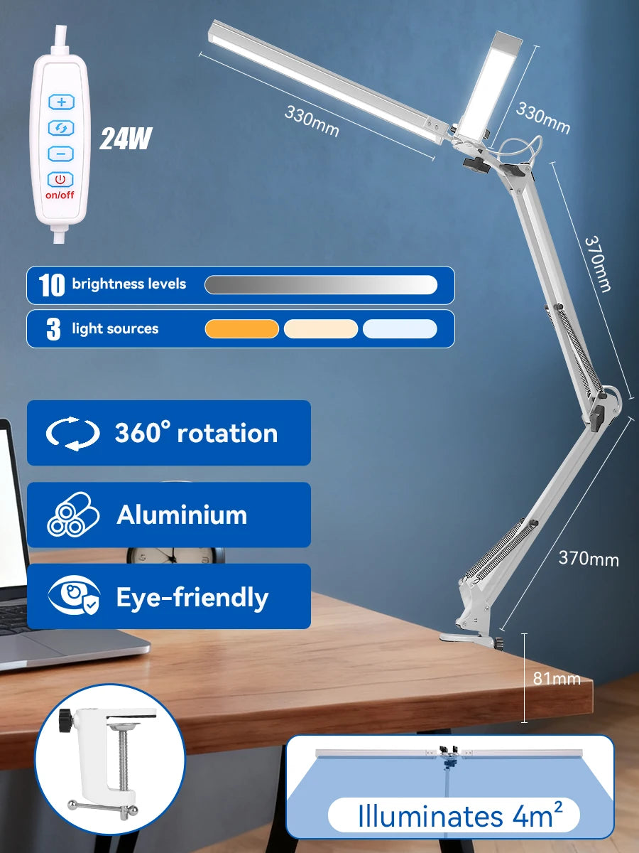 Double Head LED Desk Lamps Led Computer Monitor Light Stepless Dimmable USB Table Lamp for Office Study Reading Lighting Fixture