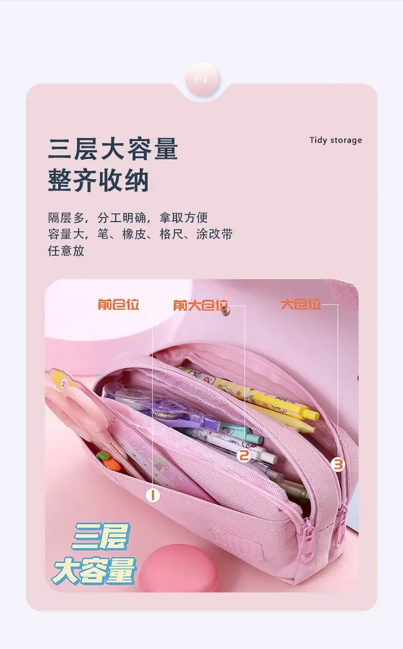 Kawaii Cute Cartoon Anime Pencil Bag Multi-Compartment Stationery Pouch with Handle Portable Pen Case for School & Travel