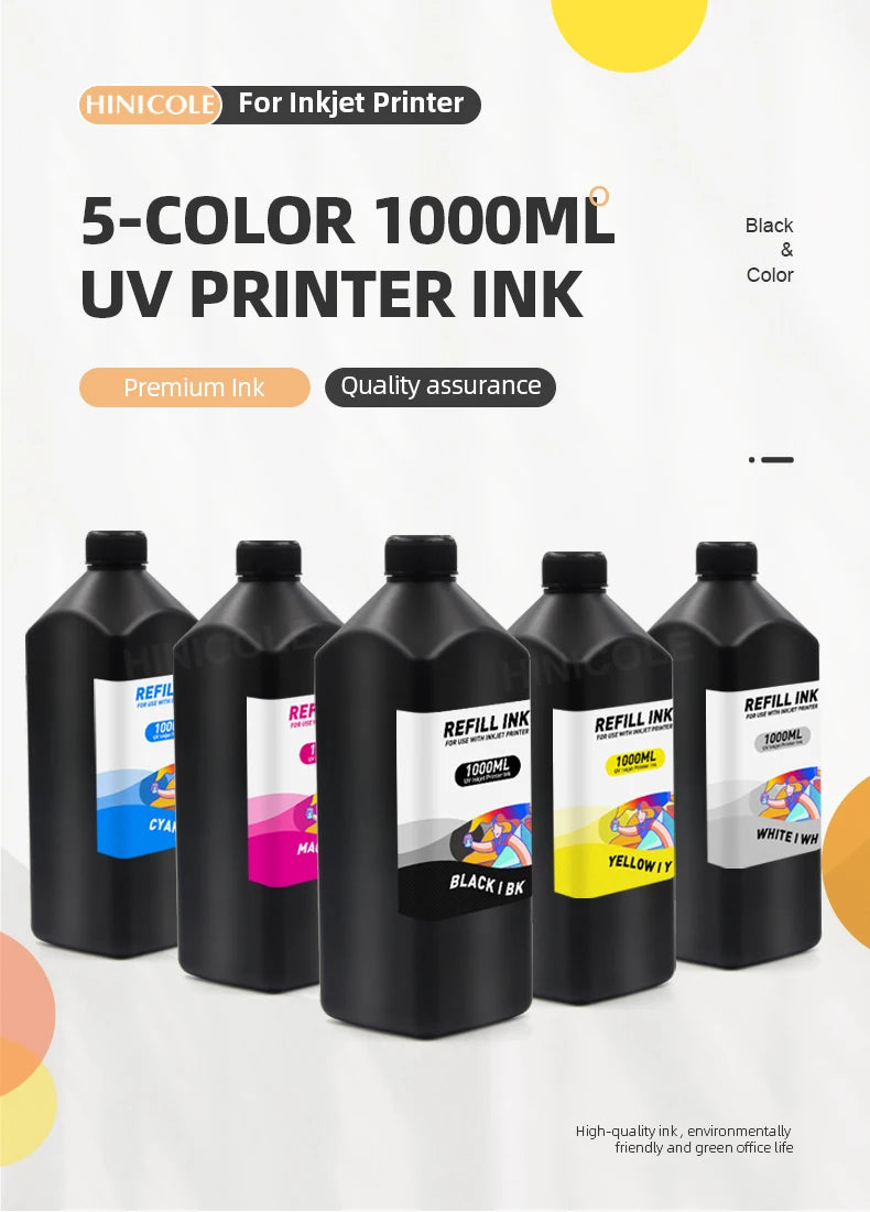 HINICOLE 500ml LED UV Ink 1000ml For Epson L800 L805 L1800 R280 R290 R330 1390 1400 1410 For DX5 DX6 DX7 Universal UV Printer