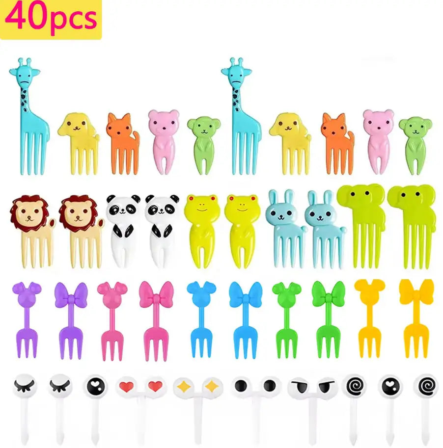 Kids Lunch Bento Box Accessories with Silicone Cupcake Liners for Baking and Small Animal Food Toothpicks Fruit Forks