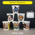 25pcs 90 Caliber Disposable Coffee Cups Fresh Milk Hot Drink Thickened Cartoon Paper Cup Milk Tea Takeaway Packag Cup with Lid