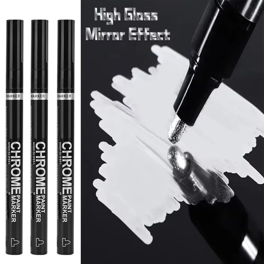 5/1pcs Chrome Pen Marker Mirror Waterproof Paint Repair For Rock Ceramic Glass Metallic Gold/Silver 2mm Nib