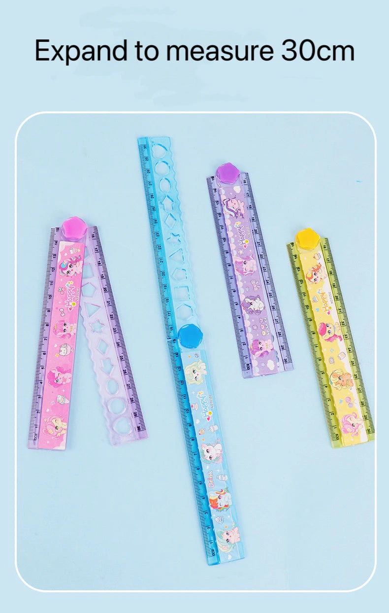 2Pcs Random 30cm Multi functional Foldable Ruler for Student Drawing Pattern Ruler