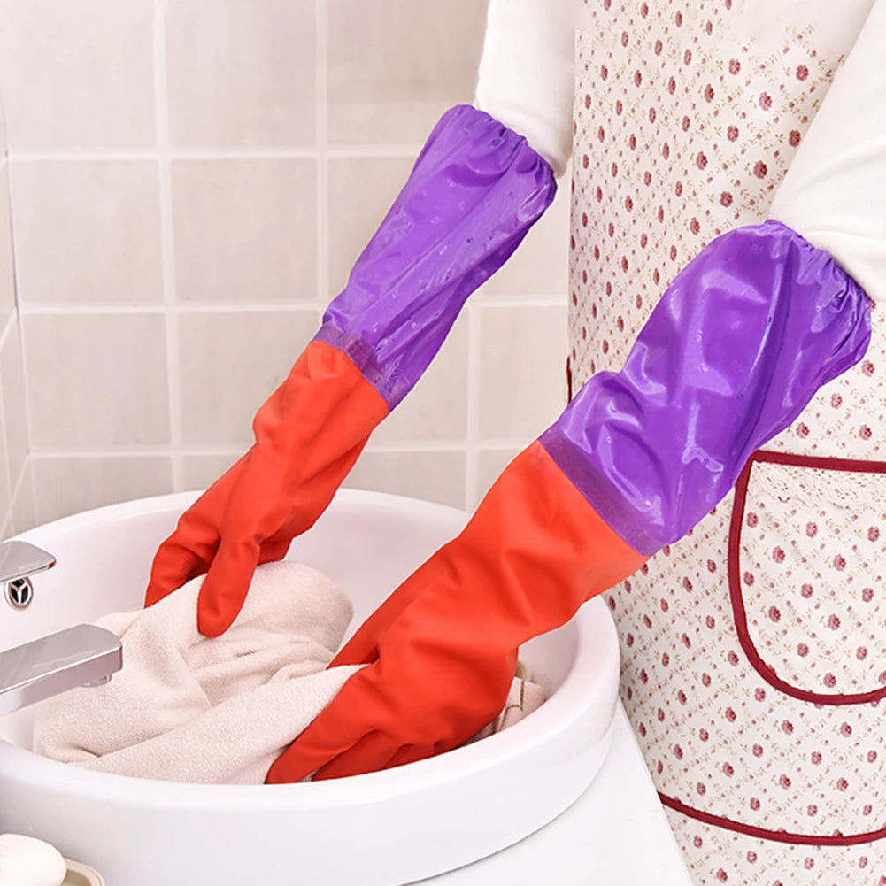 Fleece Lined Latex Dishwashing Gloves Thermal Extra Long Latex Cleaning Gloves Warm Winter Dishwashing Laundry Aid