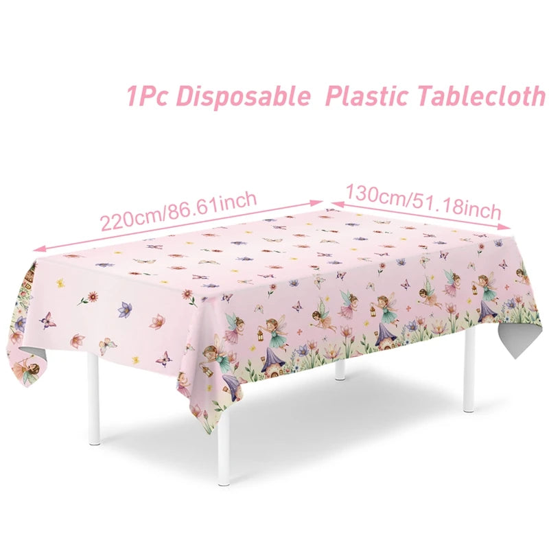 Spring Flowers Fairy Disposable Plastic Tablecloth Happy Birthday Party Decor Kids Wedding Birthday Party Supplies Baby Shower