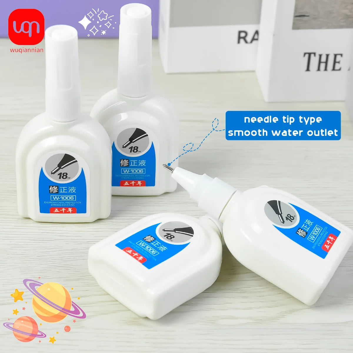 WQN-1/3/6PCS Simple White Correction Fluid 18ml, Fine Needle Tip, Anti-Stain, Durable, for Students and Office Supplies