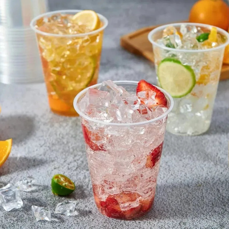50/100PCS Disposable Transparent Plastic Cups Household Drinking Cups Fruit Juice Coffee Ice Crea Birthday Party Utensils