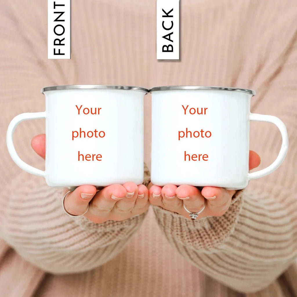 Customized Enamel Mug Print with LOGO Photo and Text, Office Water Cups, Personalize Name, Breakfast Milk Tea Coffee Cup, 350ml