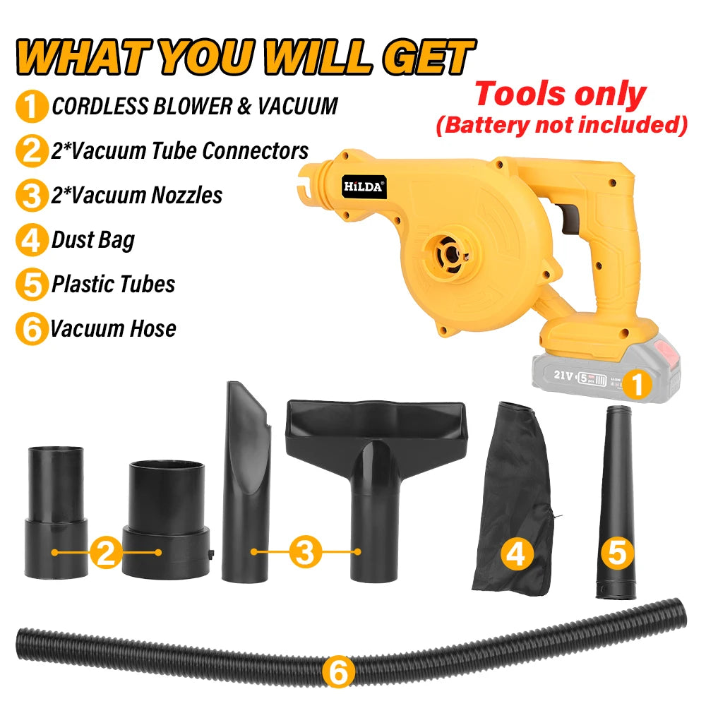 HILDA 18V Electric Air Blower 2IN 1Vacuum Cleaner Dust Computer Collector Cordless Handheld Power Tools For Makita No Battery