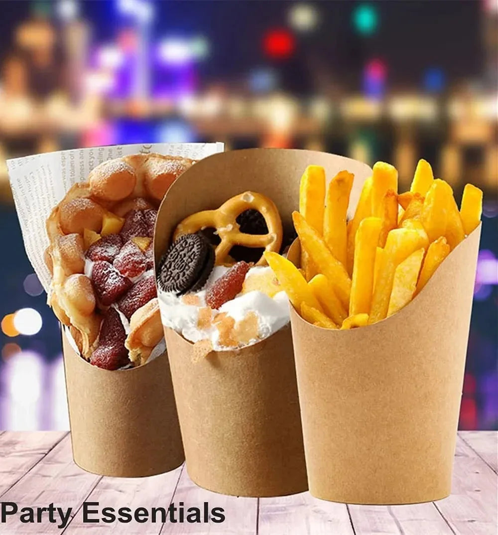 100PCS French Fries Cups Disposable Kraft Paper Cups Snack Containers Charcuterie Dessert Supplies Baking Cups Take-Out Party