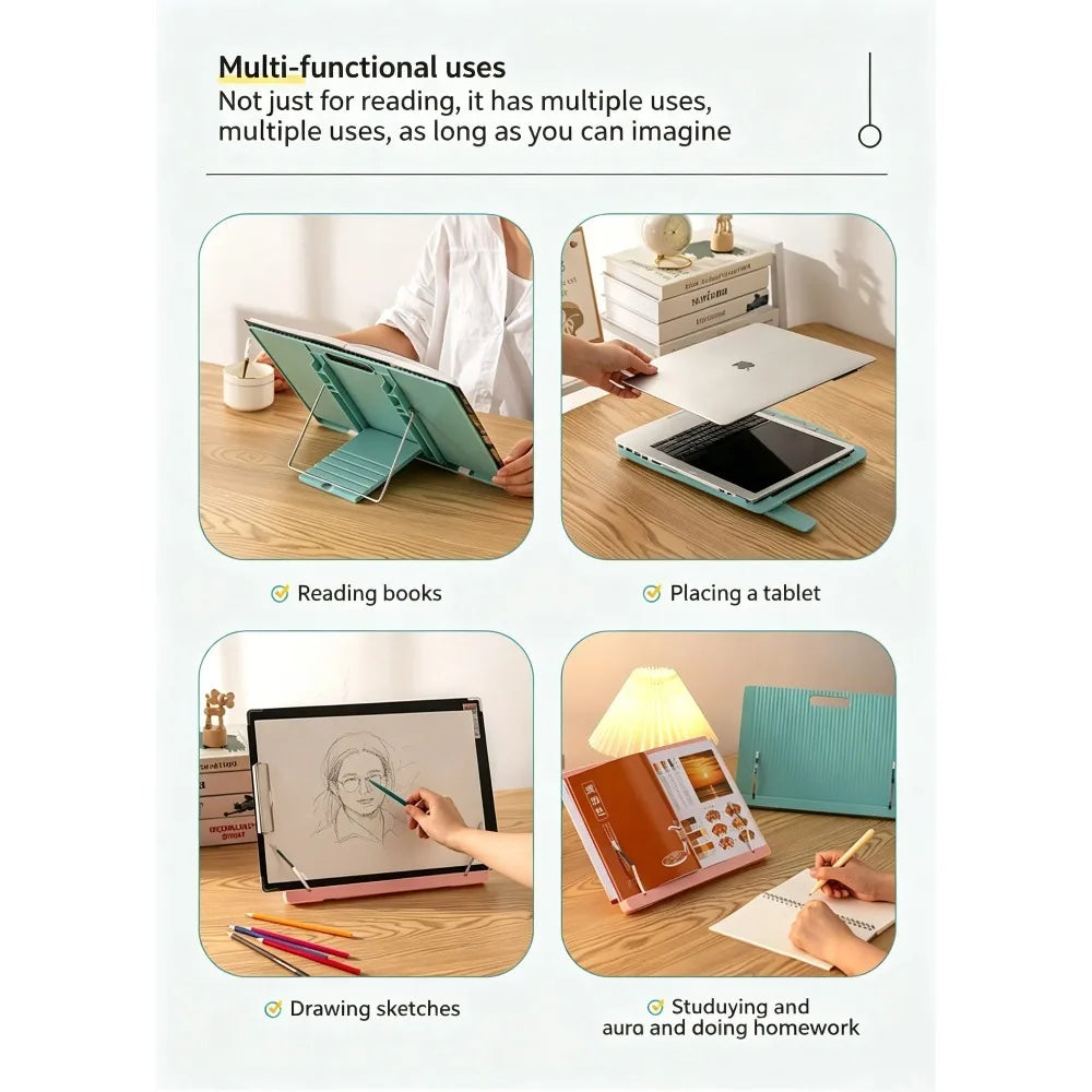 Adjustable Portable Folding Bookend Stand Reading Book Stand Books Recipe Shelf Folding Holder Organizer for Music Score Tablet