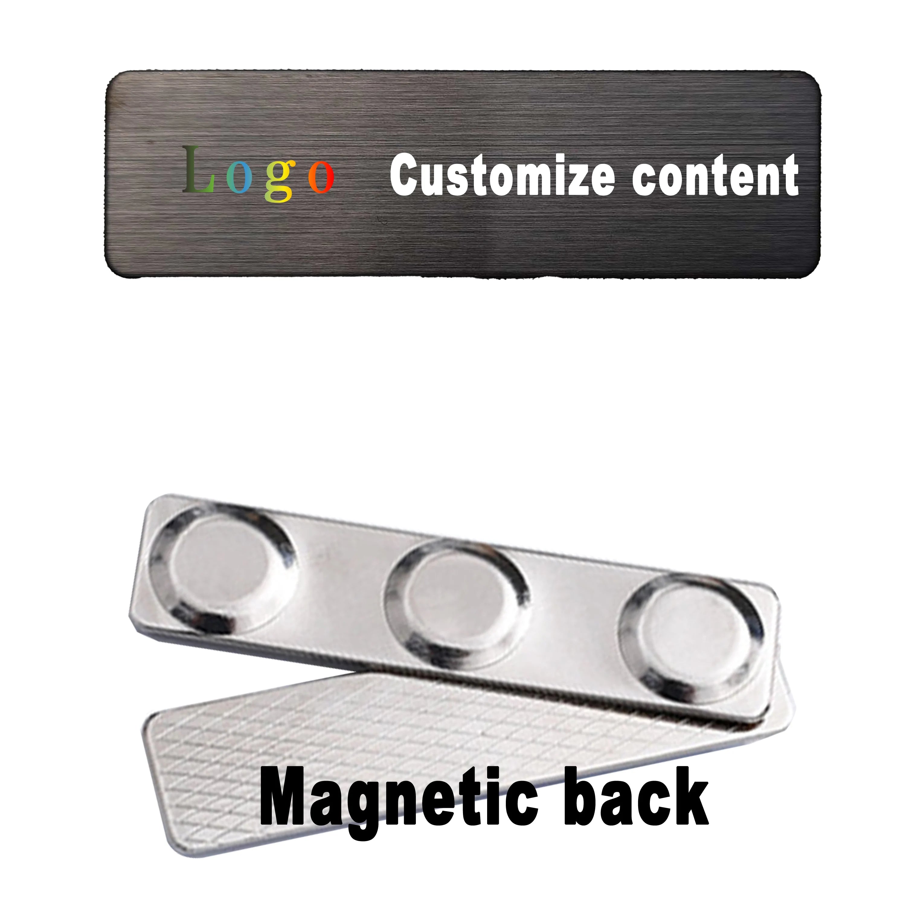 Personalized Name Tag Badges Identification Customized with Text&Logos, Stainless Steel Name for Clothing with Pin or Magnetic
