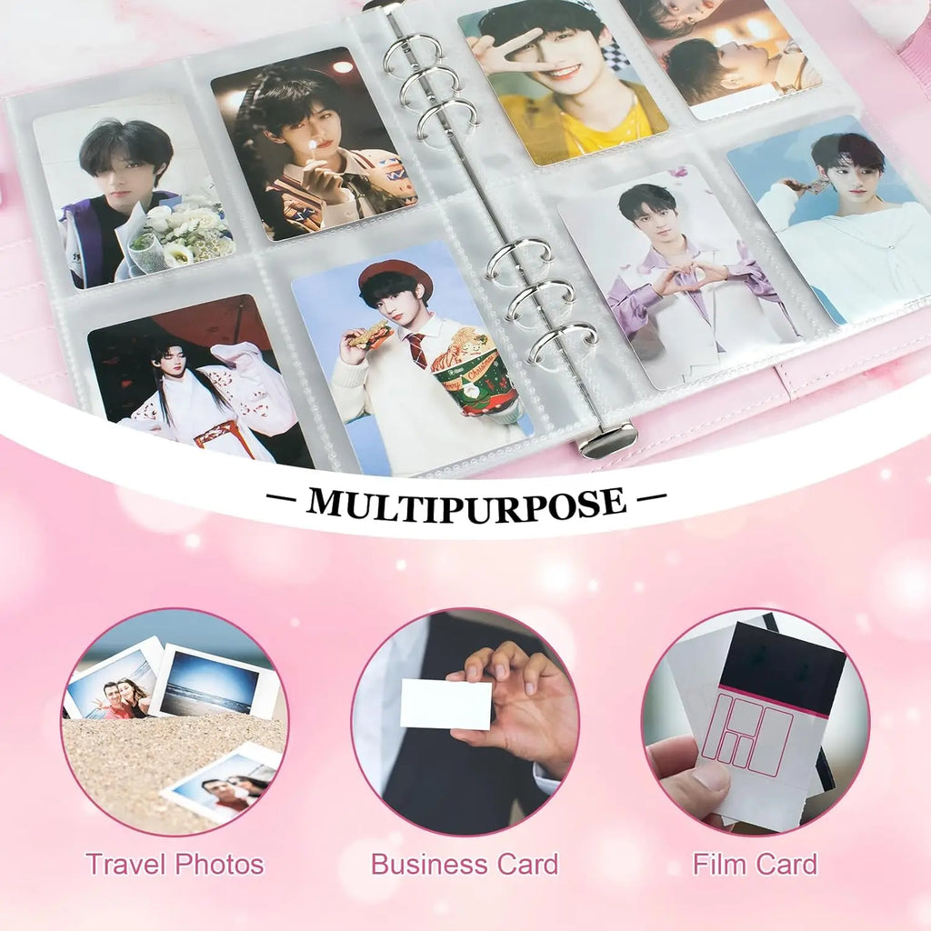 A5 Notebook Photocard Binder with 10 Pockets Sleeves, 6 Ring  PU Leather Binder Loose Leaf Personal Organizer Photo Binder Book