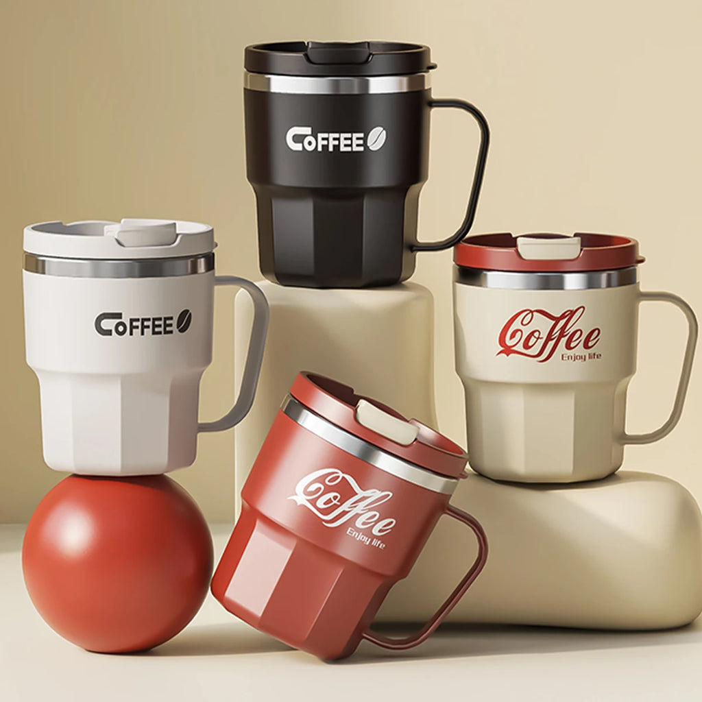 WORTHBUY Coffee Mug With Lid&Handle 304 Stainless Steel Tea Milk Coffee Cup Double Wall Insulated Anti Scalding Drinking Cup