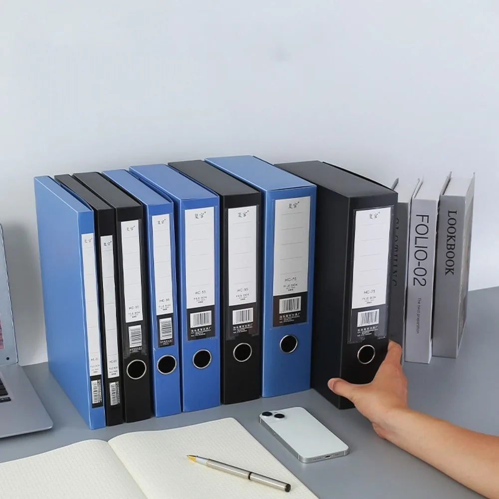 File Organizer Black Blue A4 File Folder Thickened Dustproof Paper Storage Box PP Plastic Document Case Personnel Division