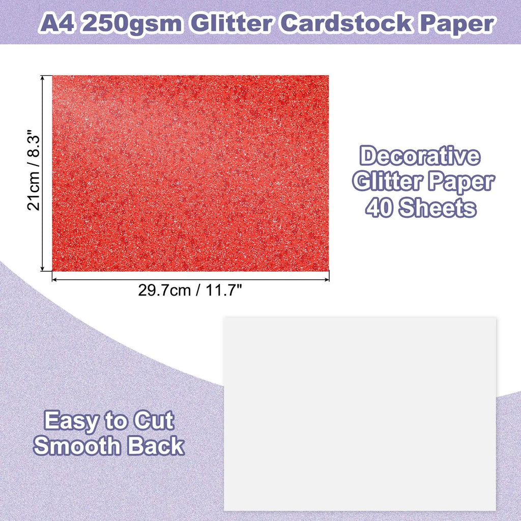 40Sheets A4 Glitter Cardstock Glitter Paper Card Stock Shiny Scrapbook 250gsm Sparkly Paper Large Shimmer for Scrapbook DIY Art