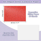 40Sheets A4 Glitter Cardstock Glitter Paper Card Stock Shiny Scrapbook 250gsm Sparkly Paper Large Shimmer for Scrapbook DIY Art