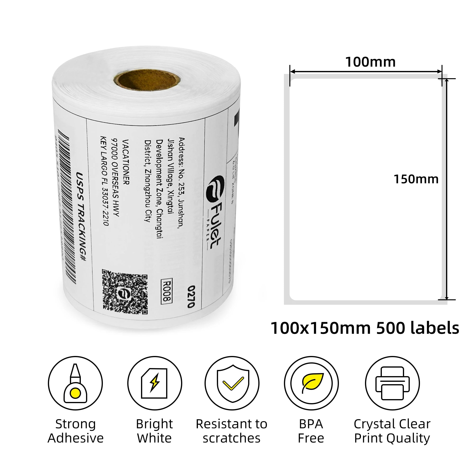 Premium quality 100 x 150 mm direct thermal paper shipping label 500 labels per roll