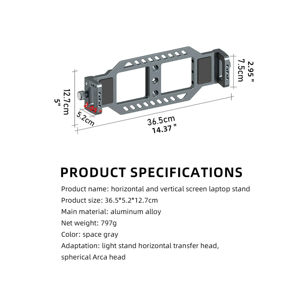 LEAPLIGHT Aluminum Alloy Laptop Stand Horizontal Vertical Screen Clamp Portable Holder W/ Arca Swiss Plate 1/4' Screw for Tripod