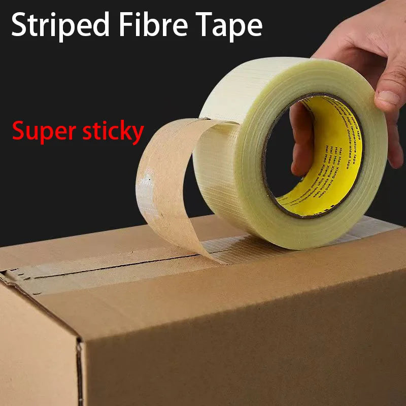 10M-20M Striped Fiber Tape Lithium Battery Pack Insulation Wrap Fiberglass Transparent Single Side Adhesive Seal Packaging Fixed