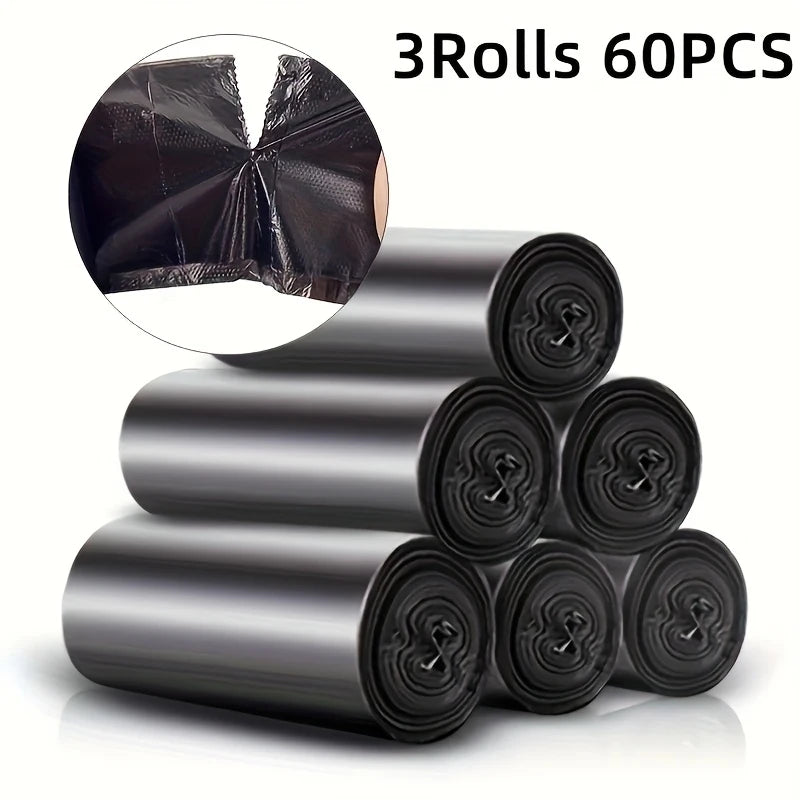 3 Rolls 60pcs Upgraded Durable Black Household Trash Bags, Multi-Purpose Trash Bags Black for Privacy Trash Bags for Privacy