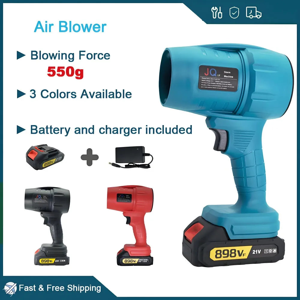 Powerful Air Blower with 550g Thrust Turbo Fan for Cleaning Leaves, Snow, and Dust – Includes 18V Makita - Compatible Battery