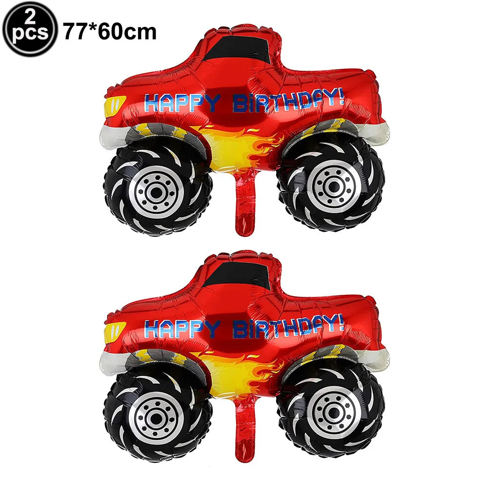 Monster Truck Party Supplies Disposable Tableware Plates Napkin Banner Tablecloth for Kids Boys 2nd Birthday Party Decorations