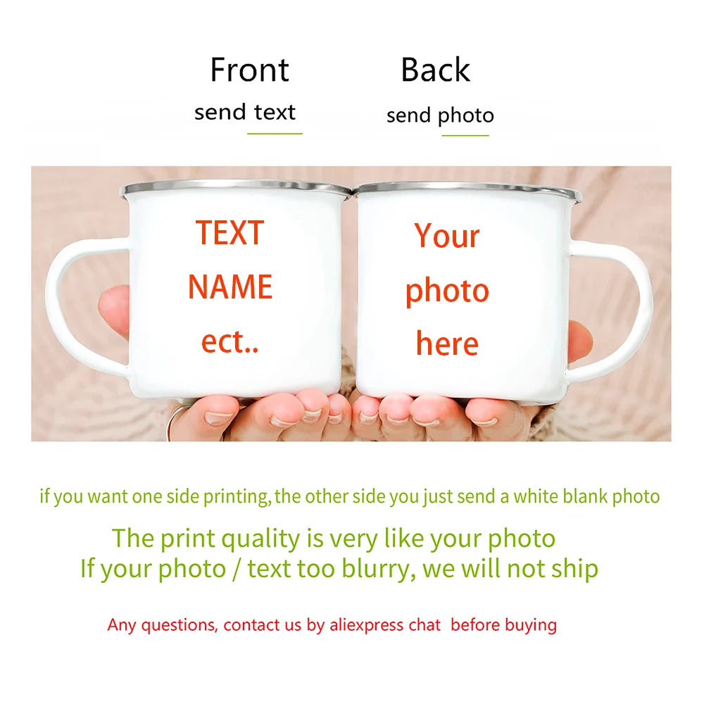 Customized Enamel Mug Print with LOGO Photo and Text, Office Water Cups, Personalize Name, Breakfast Milk Tea Coffee Cup, 350ml