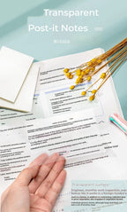 50 Sheets Transparent Sticky Notes Waterproof Message Stickers for Note Books Convenient Reporting & Signature Stickers