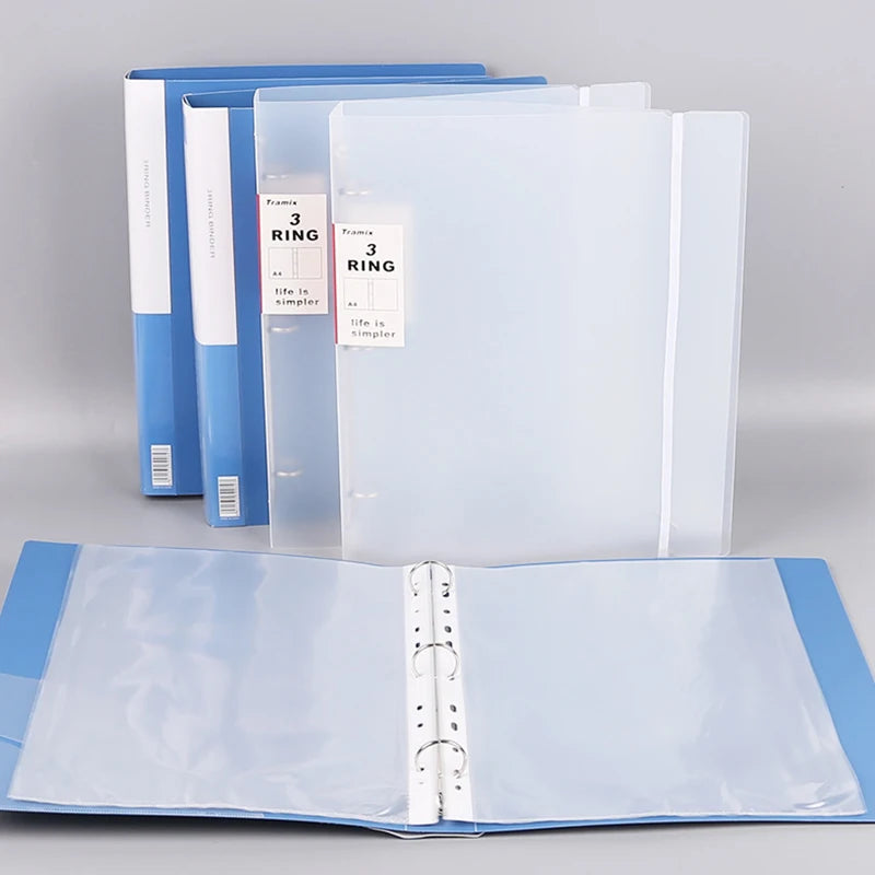 〔R〕A4 3-Ring Binder Folders - Clear & Blue Document Organizers for Office/Study