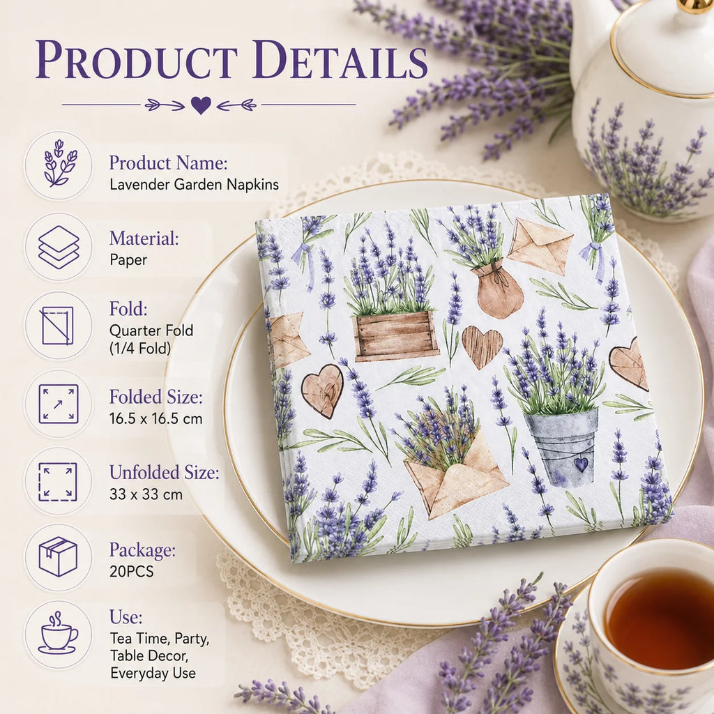 Printed Napkin Square Facial Tissue Hotel Restaurant Drawing Paper Lavender Colourful Tissue Napkin Placemat Mouthcloths 20pcs