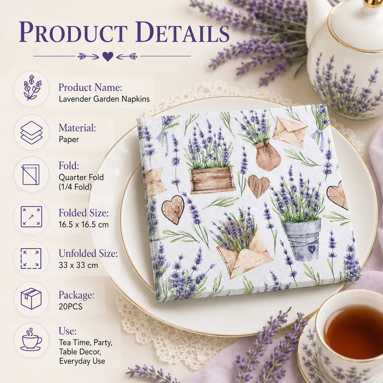 Printed Napkin Square Facial Tissue Hotel Restaurant Drawing Paper Lavender Colourful Tissue Napkin Placemat Mouthcloths 20pcs