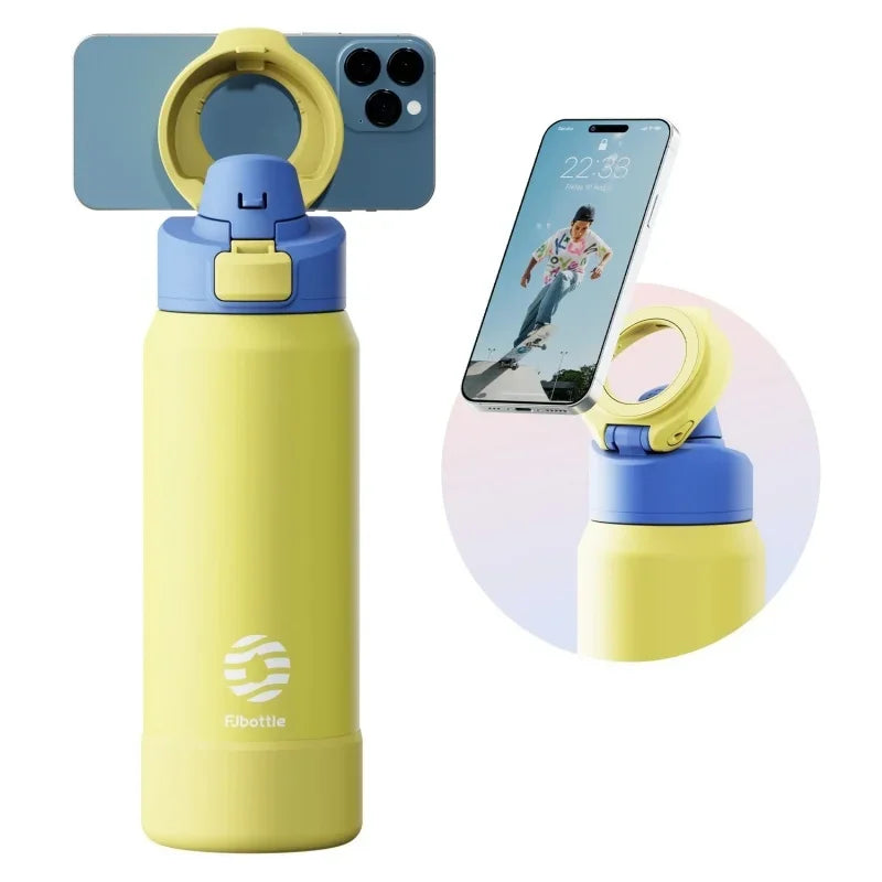 FEIJIAN 710/950ML Stainless Steel Sports Water Bottle with Magnetic Phone Holder Bouncing cover Insulation Cup Magnetic Thermos