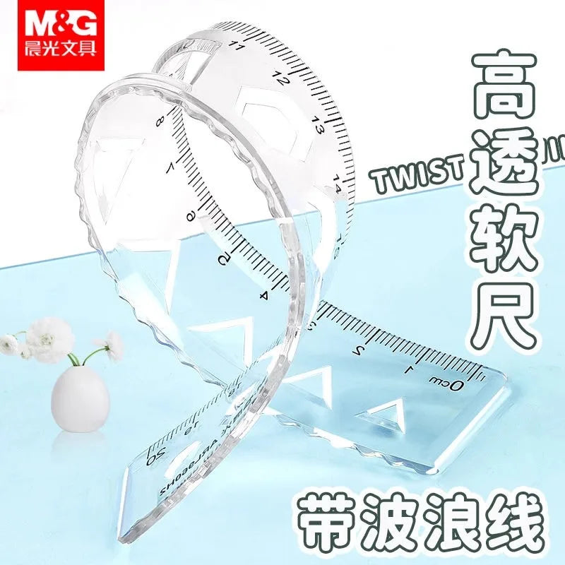 M&G Soft Straight Ruler Transparent 15/20cm Ruler Wave Ruler Painting Drawing Tool Bendable Multifunctional Creative Drawing Rul