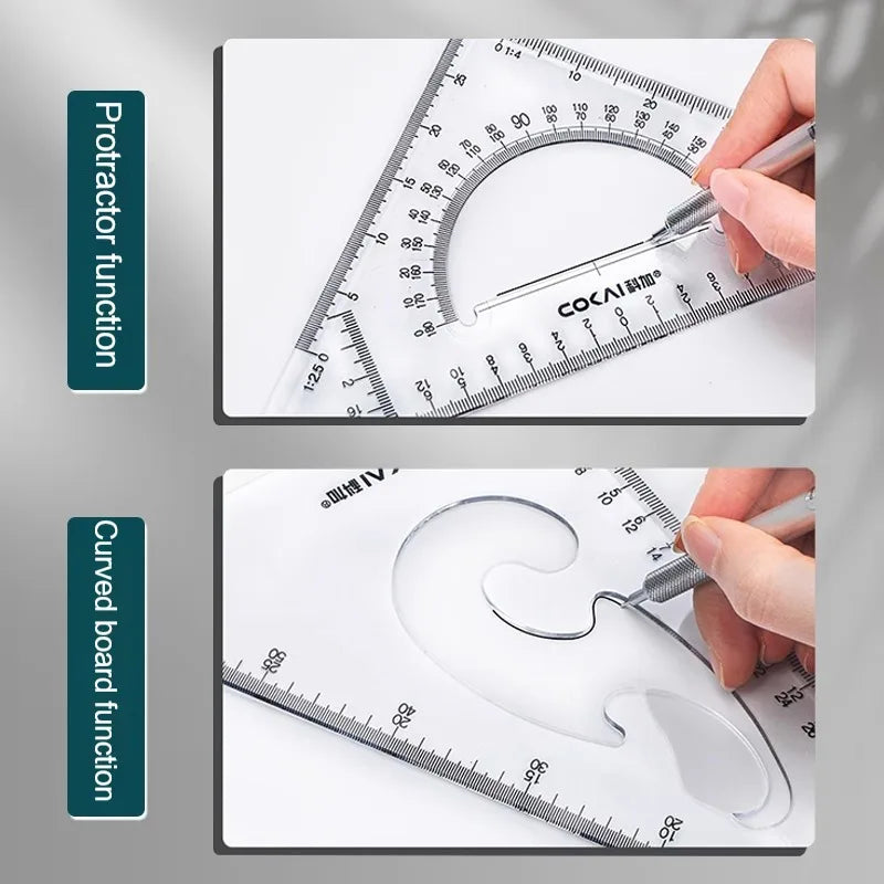 2Pcs/Set Multifunctional Triangle Ruler 30/45 Degree Measurement Angle Isosceles Triangle Ruler Geometry Students Drafting Tool