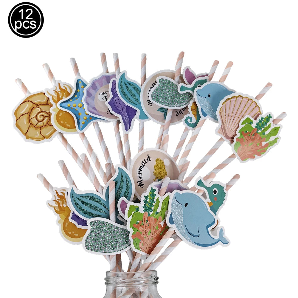 Ocean Animals Theme Disposable Tableware Plates Napkins Cup Paper Straws Whale Turtle Balloon Under The Sea Birthday Party Decor