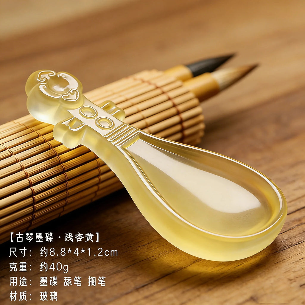 Lute and Guqin Shaped Ink Dish with Lid Chinese Calligraphy Ink Stone Traditional Stationery for Students