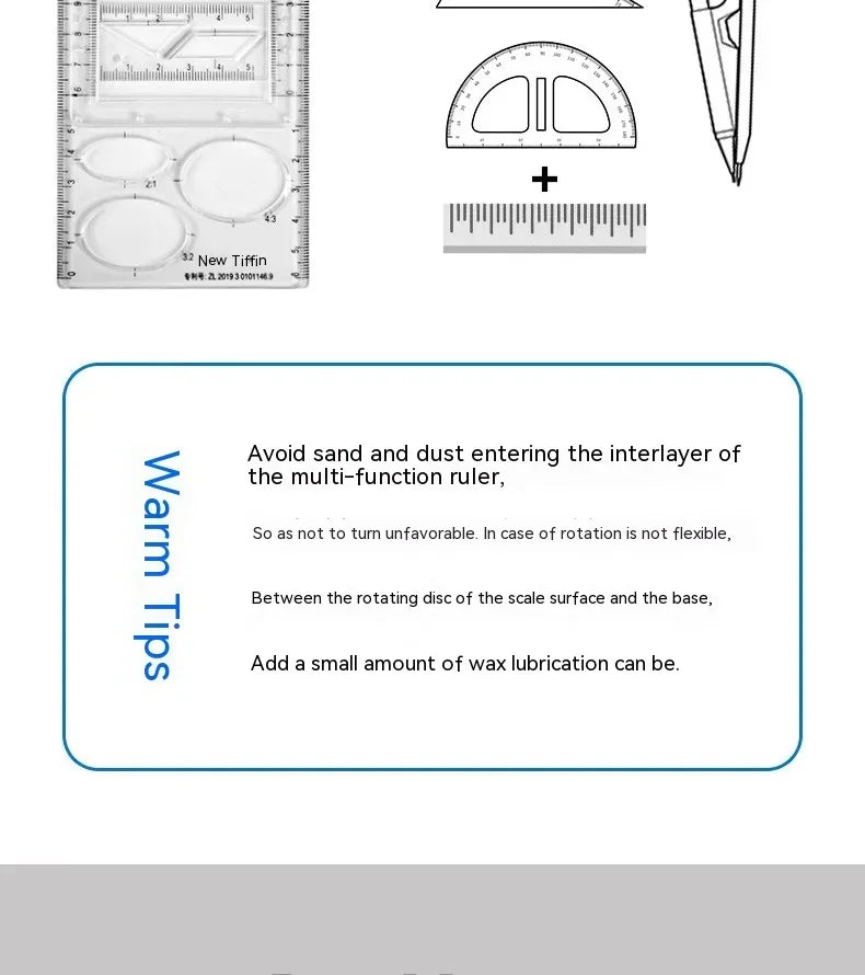 Multifunctional Geometric Function Ruler Set Mathematics Drawing Template Measuring Tool for Art Student School Office Supplies